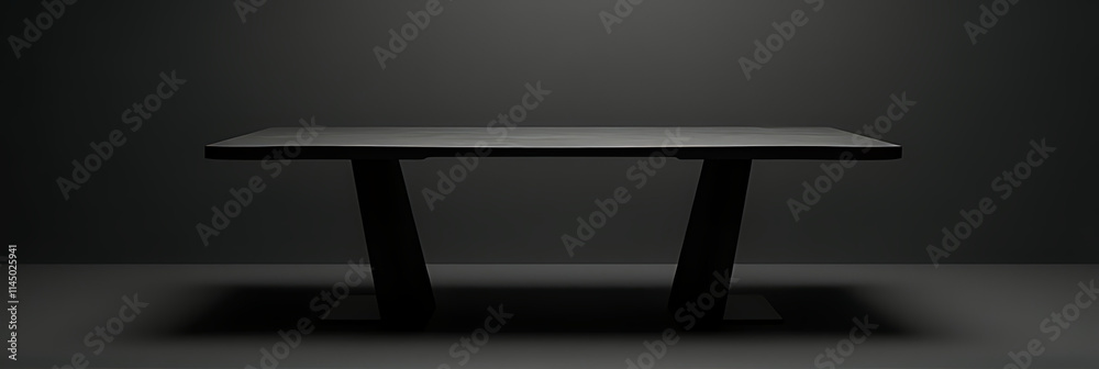 Poster a modern worktable with a sleek black finish sits against a simple yet elegant dark colored backgrou