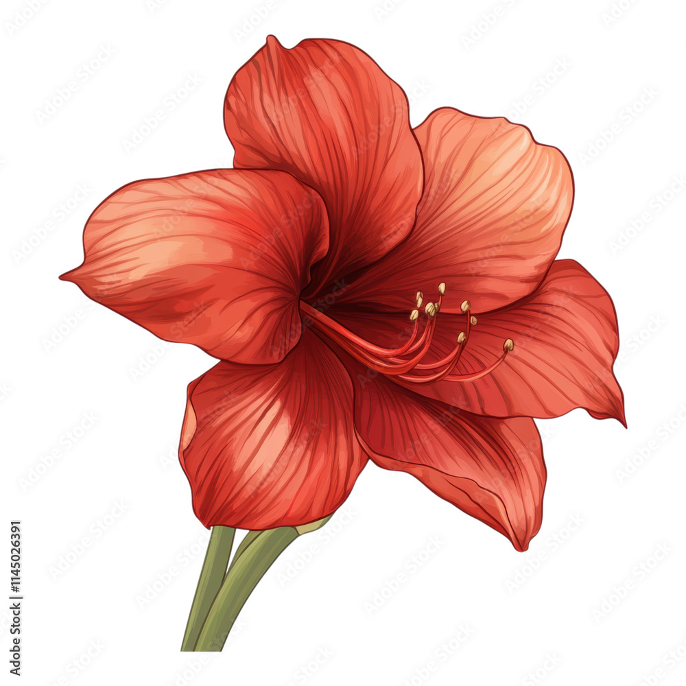 Wall mural Vivid red amaryllis bloom, striking floral beauty, elegant design, perfect for digital art, invitations, and seasonal decor