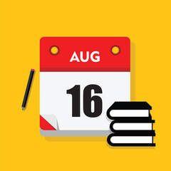 calender icon, 16 august icon with yellow background