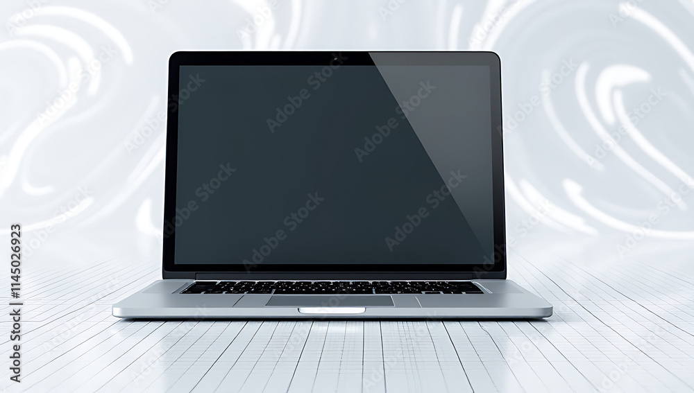 Poster a modern laptop sits idle on a graph background, its blank screen an uninviting sight amidst the swi