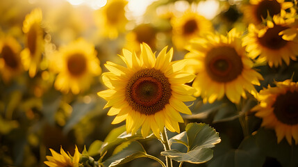 Fototapeta premium Bright sunflowers in a field.