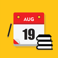 calender icon, 19 august icon with yellow background