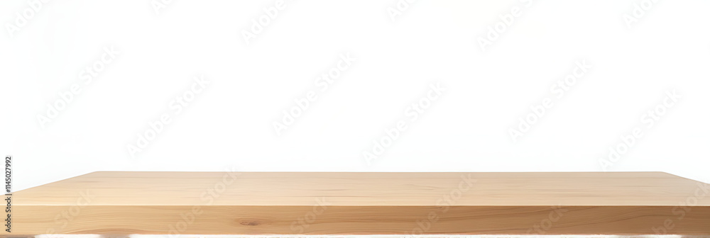 Poster a minimalist wooden table with a blank slate surface set against a clean white background for produc