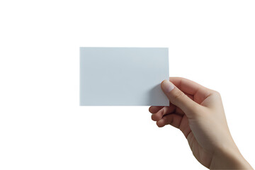 Fototapeta premium Hand holding a blank white sheet of paper with copy space, isolated on a transparent background.