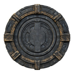 Obraz premium Matte circular shield emblem, sleek design, versatile for branding, digital use, transparent backdrop, modern aesthetic, professional appearance