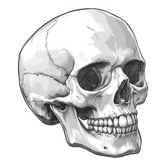 Obraz premium Intricate human skull illustration, devoid of mandible, high-resolution PNG, transparent backdrop, ideal for educational and artistic uses