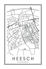 Printable downtown road map poster of the Dutch city of HEESCH on solid white background with city name
