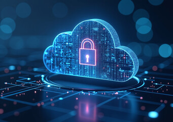 depiction shows locked digital cloud protecting data cyber threats ensuring secure online presence information safety
