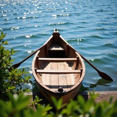 Wooden Canoe with Oars Serene Lakes  Adventurous Rivers Beautiful Craftsmanship