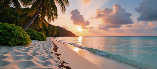 Peaceful beach setting featuring sunbathers and ocean views
