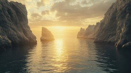 Serene Coastal Sunrise Over Rocky Cliffs