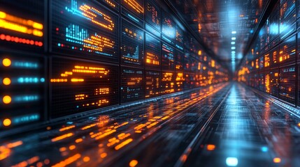 AI analyzes real-time market data in a vibrant digital environment filled with dynamic visuals