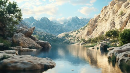 Fototapeta premium Serene Mountain Landscape with Reflective Water