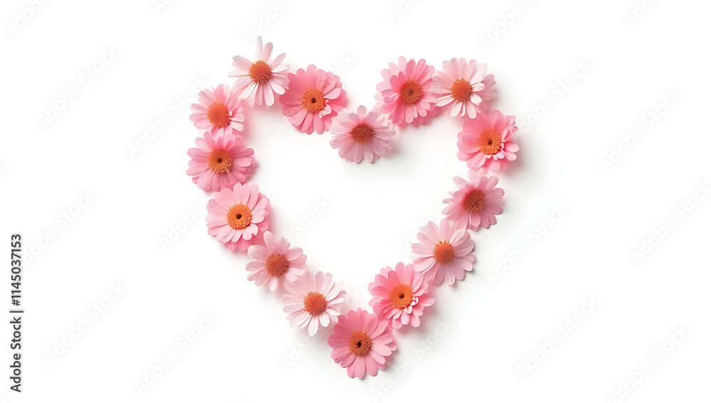 Poster a heart shape made of flowers on a plain white background is a simple yet elegant valentines day des