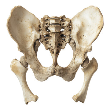 Detailed illustration of a pelvic bone and sacrum, featuring a transparent background, ideal for anatomical studies and educational materials