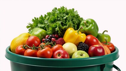 Compact Compost Bin with Explosive Display of Fresh VeggiesFruits Representing Sustainable Living