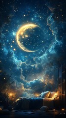 Obraz premium Ceiling moonlit luxury bedroom elegant design high resolution hd image