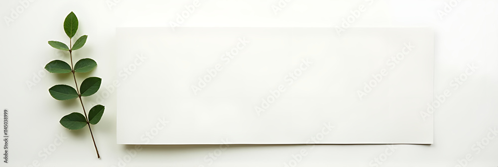 Poster a flat lay design features a single organic leaf placed on top of white paper in a natural concept s