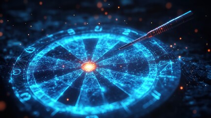 Glowing dart hitting digital bullseye.