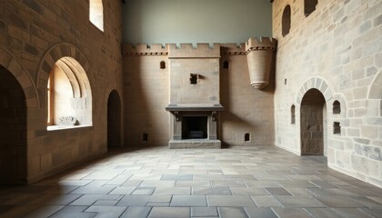 A historical castle living room with aged stone skirting boards blending into medieval walls