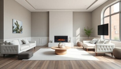 A serene spa-style living room with skirting boards blending seamlessly into zen-inspired decor