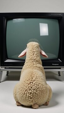 Sheep watching television symbolizing propaganda and media manipulation