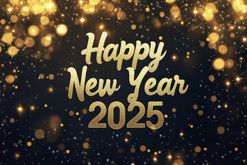 Goldene Neujahrsbotschaft 2025 mit funkelndem Hintergrund

