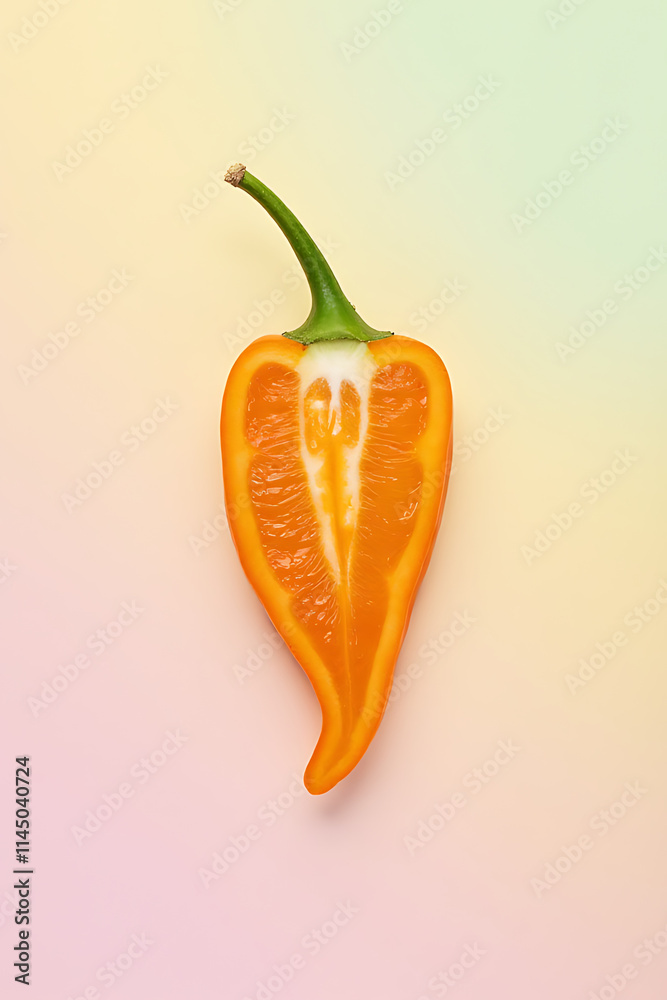 Poster A colorful slice of chilli is placed on a soft pastel colored background creating a visually appealing image._00002_