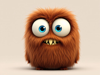 Fototapeta premium A funny furry brown monster with tongue out