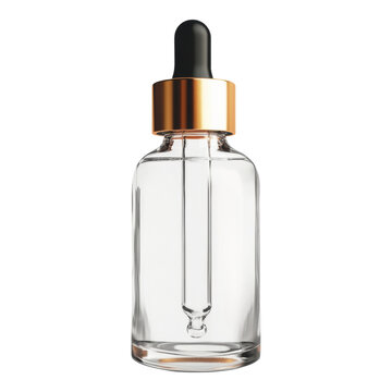 Transparent oil bottle mock-up with dripper cap, versatile design for product showcasing, ideal for branding and marketing applications