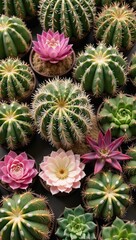 Fototapeta premium A captivating display of colorful cacti and succulents highlights the unique forms and hues characteristic of deserts