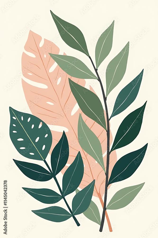 Aufkleber a collection of tropical leaves with soft pastel colors is used to create an abstract leaf decoratio
