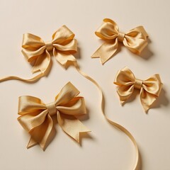 Gold bow  ribbon collection against decorative backdrop Design Concept