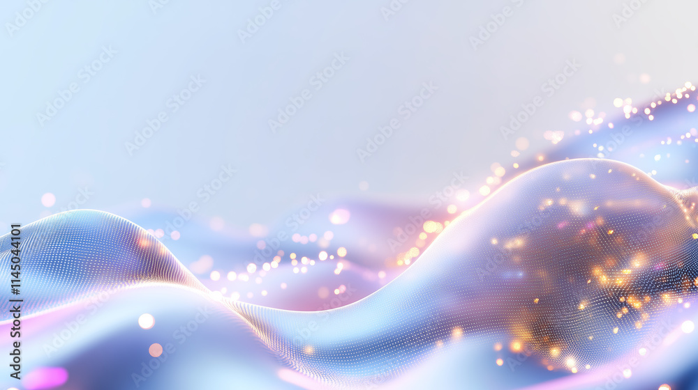 Poster soft fabric waves with sparkling lights creating an ethereal atmosphere in a serene setting