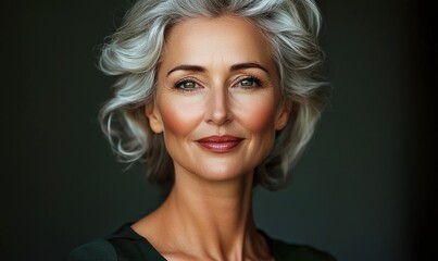Naklejka premium Confident senior businesswoman smiling in professional office portrait setting