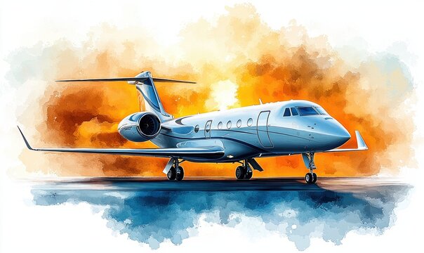 Gulfstream jet soaring against a vibrant sunset backdrop in a tranquil sky setting