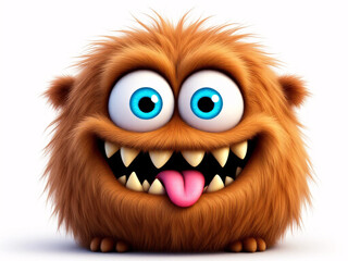 Fototapeta premium A funny furry brown monster with tongue out