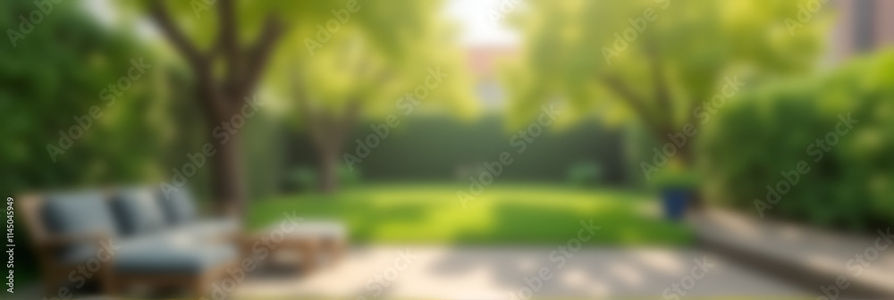 Poster A blurred view of trees in a garden with a living room background is typical during spring and summer seasons._00002_
