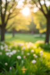 Obraz premium A blurred bokeh of a tree garden in a morning setting conveys a sense of spring and natural beauty concepts._00002_