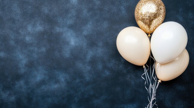 Celebrate in style with a minimalistic birthday card banner adorned with white, beige, and glittering gold balloons