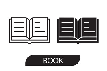 Open book web editable icon pictogram set. Isolated on white background. Flat vector illustration. Book stroke outline icons