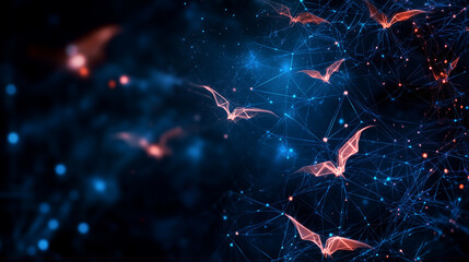 Bats flying through a digital landscape at twilight enhancing the atmosphere of mystery and adventure