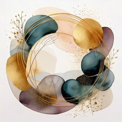 Illustration of clean, modern watercolor shapes with metallic accents for branding 