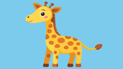 Colorful cartoon giraffe standing playfully against a bright blue background showcasing its cheerful personality and unique features