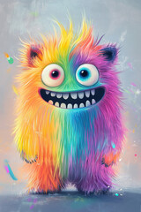 Fototapeta premium Illustration of funny cartoon monster on grey background. Halloween holiday