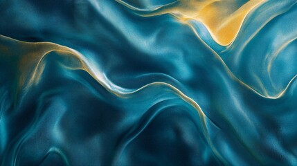 Obraz premium Abstract wave patterns in rich teal and gold tones create a tranquil, captivating visual experience.