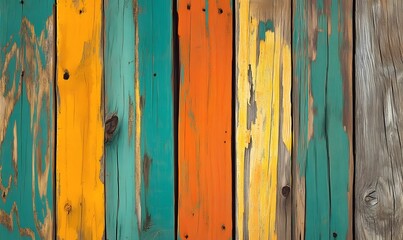 Fototapeta premium Colorful weathered wood planks with peeling paint.