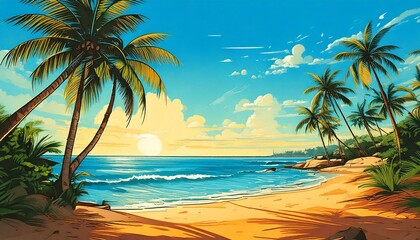 beach illustration with palm trees 2
