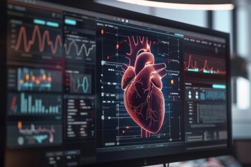Digital Illustration of Heart's Electrical System on Computer Screen for Medical Education