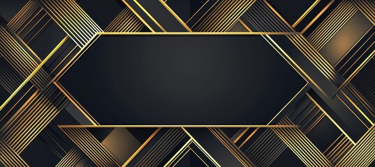 Art Deco Greeting Card Template with Black and Gold Geometric Pattern for Gatsby Themed Events